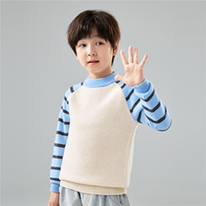 新款秋冬儿童羊毛撞色条纹男女童宝宝打底衫毛衣羊绒套头针织上衣，童装儿童羊毛衫，初丹羊绒童装