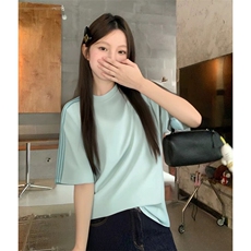 抖音得物品质二开240克宽松纯棉美式潮牌印花三条杠中性风短袖T恤，男装T恤，电商A486