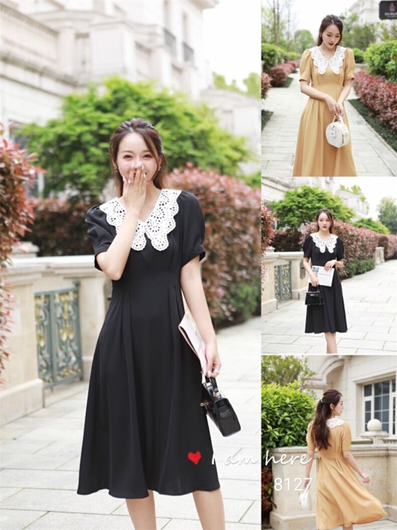 净色显示连衣裙，女装连衣裙，布萱