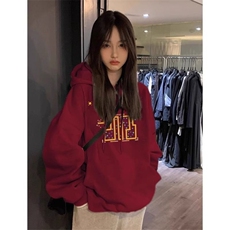5510-P60新款刺绣花纯棉华棉复合牛奶丝宽松连帽卫衣薄款，女装卫衣/绒衫，星座617A-2