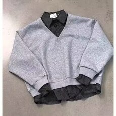 W11067-P48网图现货春季新款假两件拼接长袖卫衣Polo领上衣，男装卫衣，星座1608
