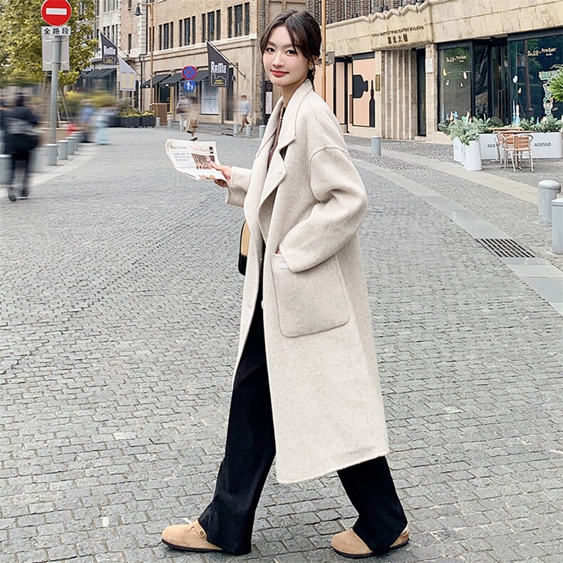 燕麦色羊毛大衣女春春高级感2025今年流行新款赫本风双面羊绒大衣,女装双面呢大衣,浙宝192（原082）