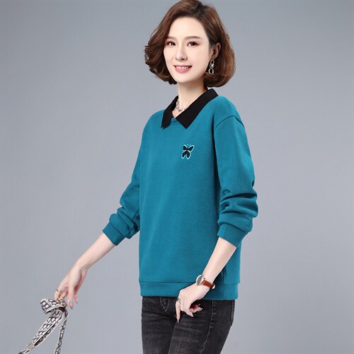 长期大货现货，2022春季新款时尚舒适蝴蝶刺绣拼色卫衣，女装卫衣/绒衫，涵誉