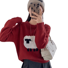 2025年秋季新款百搭小羊印花加厚圆领，女装羊毛衫，优麦羊绒（原洪叶羊绒）
