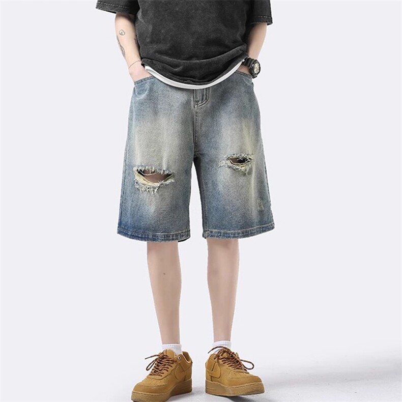 破洞牛仔短裤美式潮牌痞帅五分裤时尚原宿潮流百搭新款LA505-P36，男装牛仔裤，星座208-5