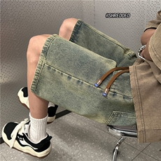 夏季新款港风系带水洗牛仔短裤休闲五分裤B315-K23215-P45控58，男装牛仔裤，电商B315