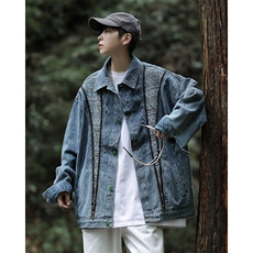 秋款男夹克巴克洛风拼色菱形宽松外套JK3324P85，男装夹克，星座1013-1