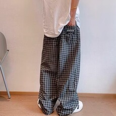 2025复古彩色飘带格子加绒休闲裤子男春秋新款bf慵懒风宽松阔腿裤，男装卫衣，星座506A