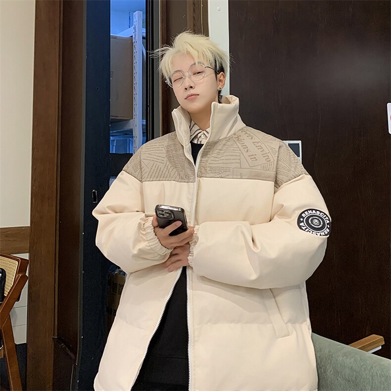潮牌拼接PU皮保暖羽绒棉服男加厚外套M1605P100直播,男装棉衣,星座1904A