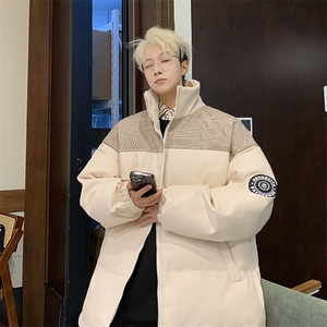 潮牌拼接PU皮保暖羽绒棉服男加厚外套 M1605 P100 直播图片