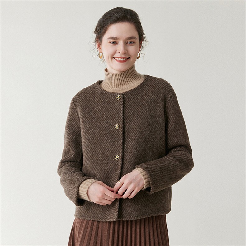 2025简约百搭时尚圆领开衫短款大衣，女装双面呢大衣，优远毛呢大衣