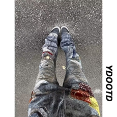 水洗破洞补丁刺绣小脚牛仔裤男士修身弹力欧货百搭乞丐裤NA103，男装牛仔裤，星座1116A（原606A-3）