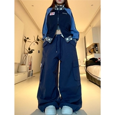 街头高街辣妹工装裤女2025新款宽松百搭休闲阔腿长裤CAB3120，男装工装外套，星座516A