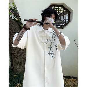 新中式衬衫男士韩版潮流刺绣痞帅气文艺2024新款ins外套CY771-P36图片