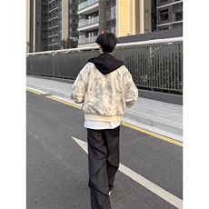 美式复古春秋扎染假两件拼接设计痞帅飞行夹克JK215特P88，男装夹克，星座908-1