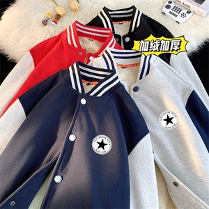 4冬季新款加绒加厚棒球服大码宽松羊羔绒卫衣XZ102A-4-331-P65图片