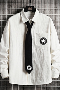 LC42008-P45痞帅领带长袖衬衫男士大码dk制服男jk衬衣男 网格挂拍图片