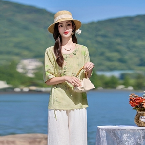 时尚洋气刺绣印花套装女2026夏季新款宽松遮肉显瘦阔腿裤两件套图片