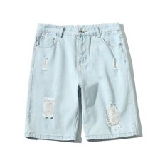 2021夏新日系大码男新灰墙潮流破洞刮烂乞丐裤牛仔短裤ND8129-P40，男装牛仔裤，电商A001