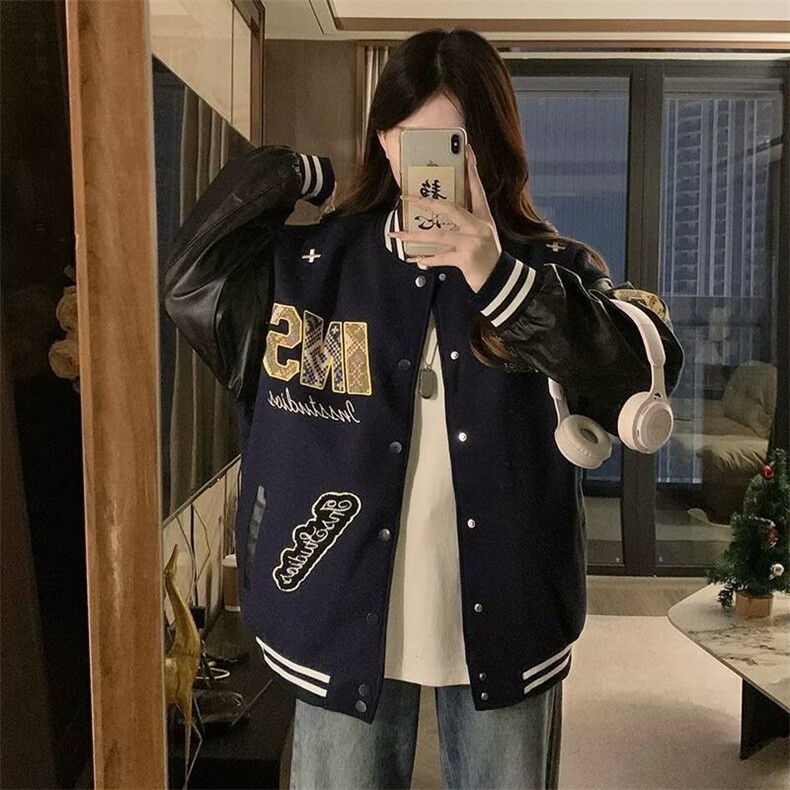 A535-P88秋季新款重磅加厚皮袖夹克男女同款刺绣上衣,男装夹克,星座911