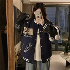 A535-P88秋季新款重磅加厚皮袖夹克男女同款刺绣上衣，男装夹克，星座911