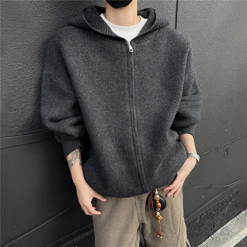 2025秋冬款美式连帽开衫针织毛衣外套复古老钱风A025-M16007-P75,男装针织衫/毛衣,电商A025