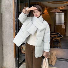 新款50绒撞色拼接加厚羽绒服带围巾2D035-25126P255K378，女装羽绒服，2D035
