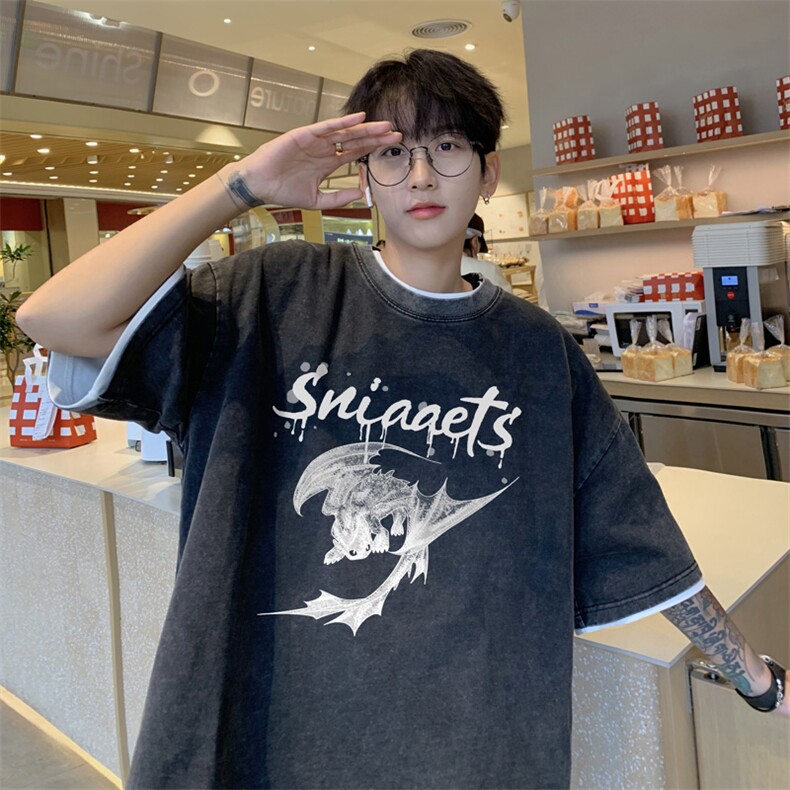 量大优供视频240g重磅美式炒雪花水洗做旧短袖t恤STX536-特P25,男装T恤,电商B371