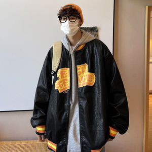 PU皮夹克印花棒球服潮牌中性外套ZJ52-P85-控105图片