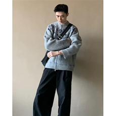 北欧风费尔岛毛衣开衫外套男慵懒风高级感提花针织衫内搭M413，男装针织衫/毛衣，星座1116A（原606A-3）