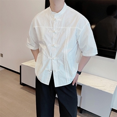 新中式男装风盘扣唐装短袖衬衫男夏季高级痞帅衬衣CS862-P55，男装衬衫，电商B267
