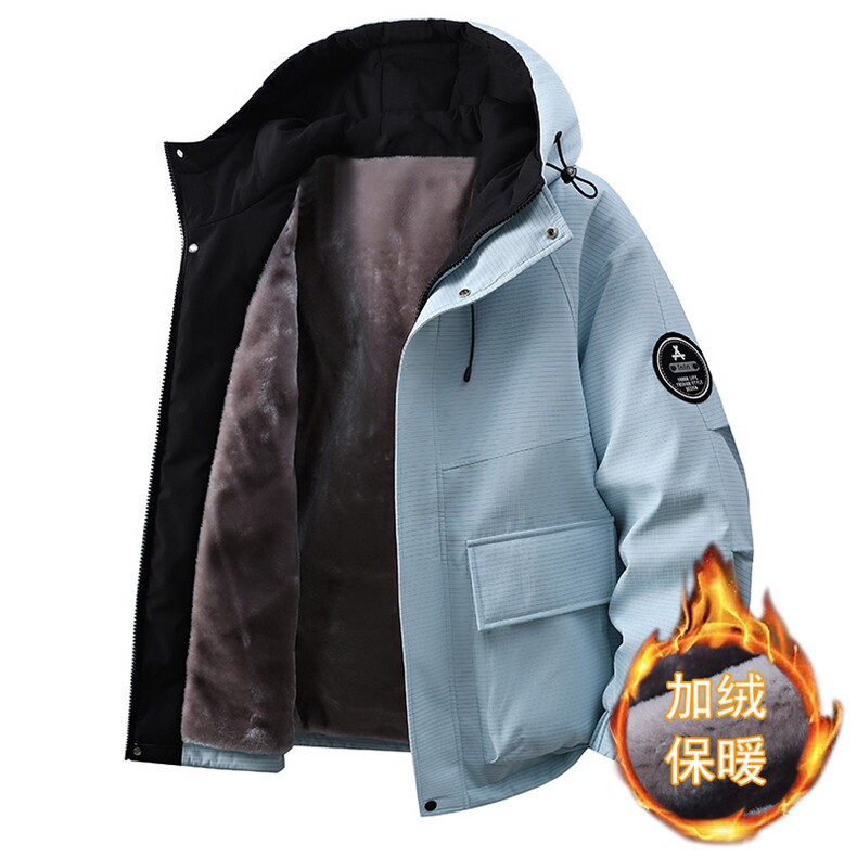 冬季外套加绒加厚大码拼色棉衣连帽宽松保暖褂子A436-JK2565-P90,男装棉衣,电商A436