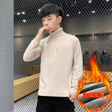 冬季可翻高领毛衣加厚保暖大码刺绣毛衫打底针织衫米M255加绒P43，男装针织衫/毛衣，星座1207