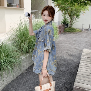 现货 炸街牛仔碎花套装2C105-1059-P145-K218图片