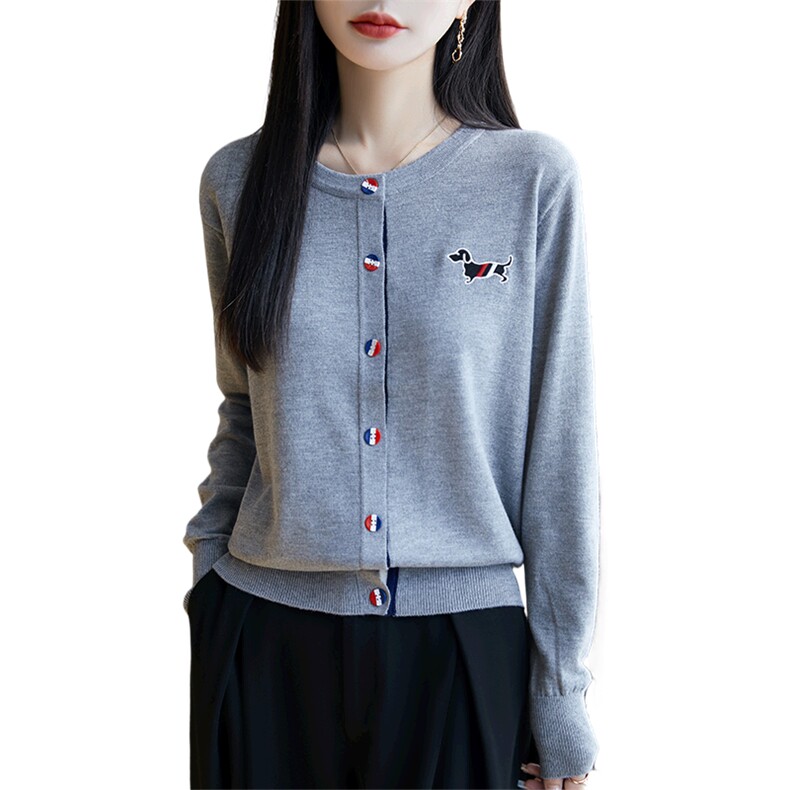 春装新款精纺羊毛女圆领针织开衫宽松短款外搭毛衣外套薄款上衣,针织衫/毛衣,暖烁特种纱工厂店