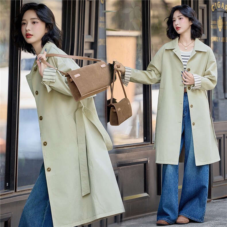 中长款风衣外套女2025秋季新款韩版宽松休闲气质高级感大衣,女装风衣,美沁