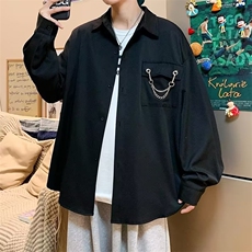 长袖衬衫男春季设计感小众上衣男港风ins潮流痞帅衬衣W6931-P28，男装衬衫，星座512-2