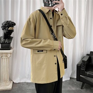 港风长袖ins衬衫男韩版宽松男休闲衬衣百搭寸衣外套C923-P45 现货图片
