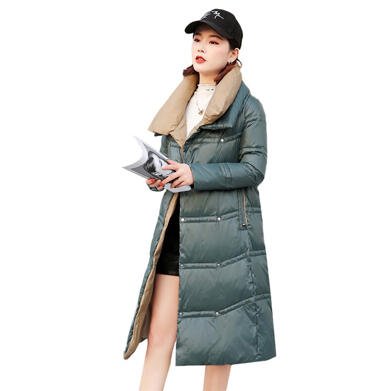 2022冬季新款简约时尚潮流撞色立领保暖舒适长款羽绒服，女装羽绒服，火爆靓佳人