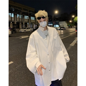 日系工装衬衫男士韩版百搭学生港风ins纯色长袖衬衣外套C69/P45图片