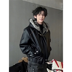现货座山雕加绒皮衣连帽毛领棉服男冬季外套棉衣MF403-特145，男装皮衣，星座412-3