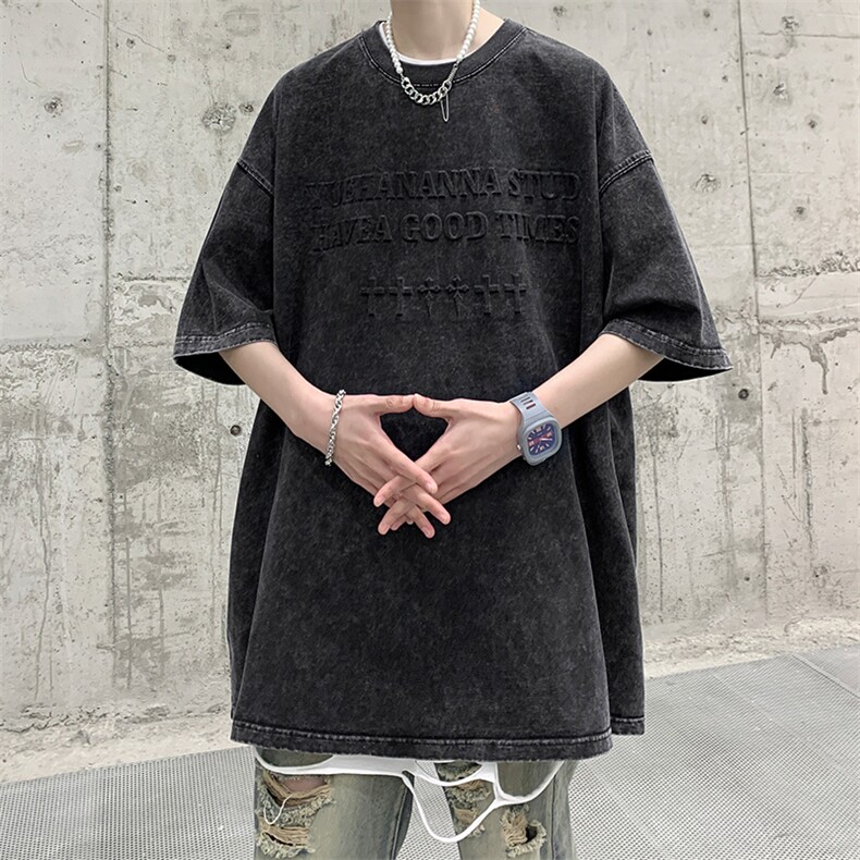 抖音供货、210克现货水洗钢印立体印花短袖T恤 D223A-ST2308-P40图片