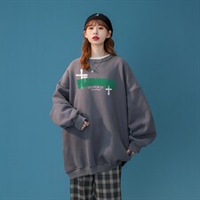 中性风2022设计感十字架字母印花圆领套头情侣卫衣-W182p30控48，男装卫衣，A247A