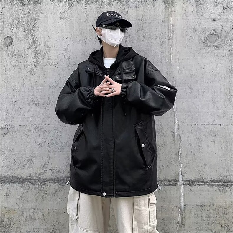 皮衣男季外套男装假两件机车皮夹克上衣KU900P95连帽可以拆卸,男装夹克,星座1116-2