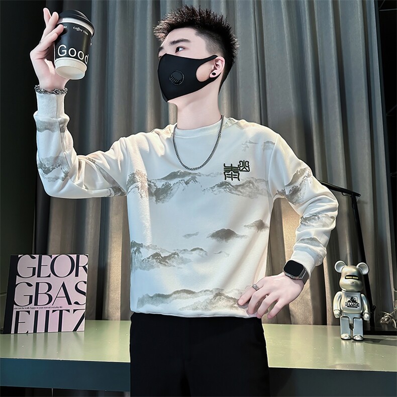 泰山印花刺绣卫衣男士高级感社会小伙外套301C-WY13C-P65控95图片