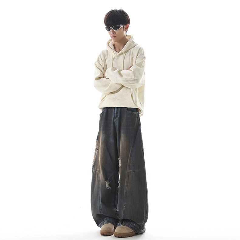 美式复古做旧脏染阔腿牛仔裤男女高街hiphop宽松ZT8017P57,男装牛仔裤,星座1112-1