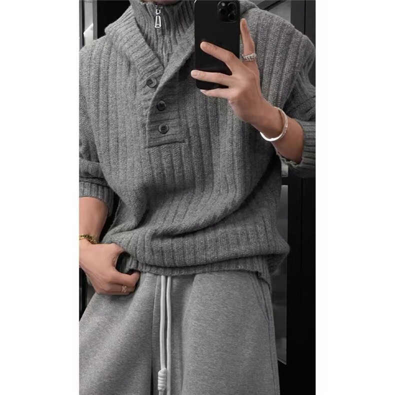 网图龙叨叨假两件北极绒重磅连帽针织长袖毛衣M0016特P85，男装针织衫/毛衣，星座205-3