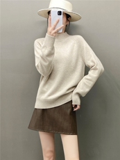 2025年秋季甜美长袖插肩半高领时尚百搭，女装针织衫/毛衣，织绒羊