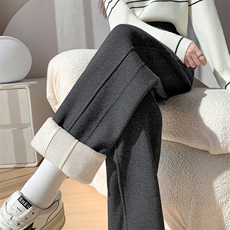 2025冬装新款人字纹阔腿裤冬高腰休闲裤垂感羊毛窄版直筒裤，女装休闲裤，云美莎专业女裤-全店现货