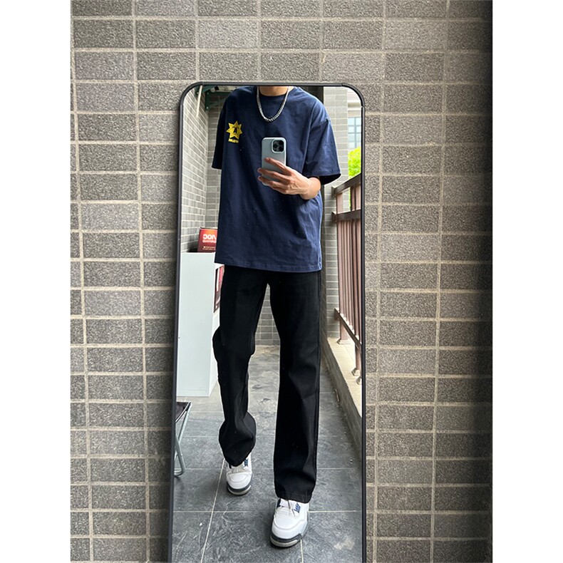 K1789～P55控78有货（自家图）烟灰水泥色牛仔裤男夏季美式微喇裤，男装牛仔裤，星座218-5